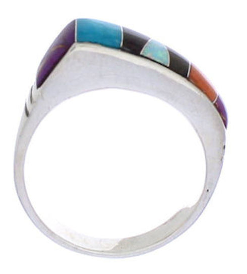 Sterling Silver Multicolor Inlay Jewelry Ring Size 6-1/4 UX36078